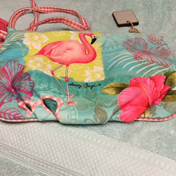 Flamingo crossbody purse cloth w/ sequins on one side - Picture 2 of 4